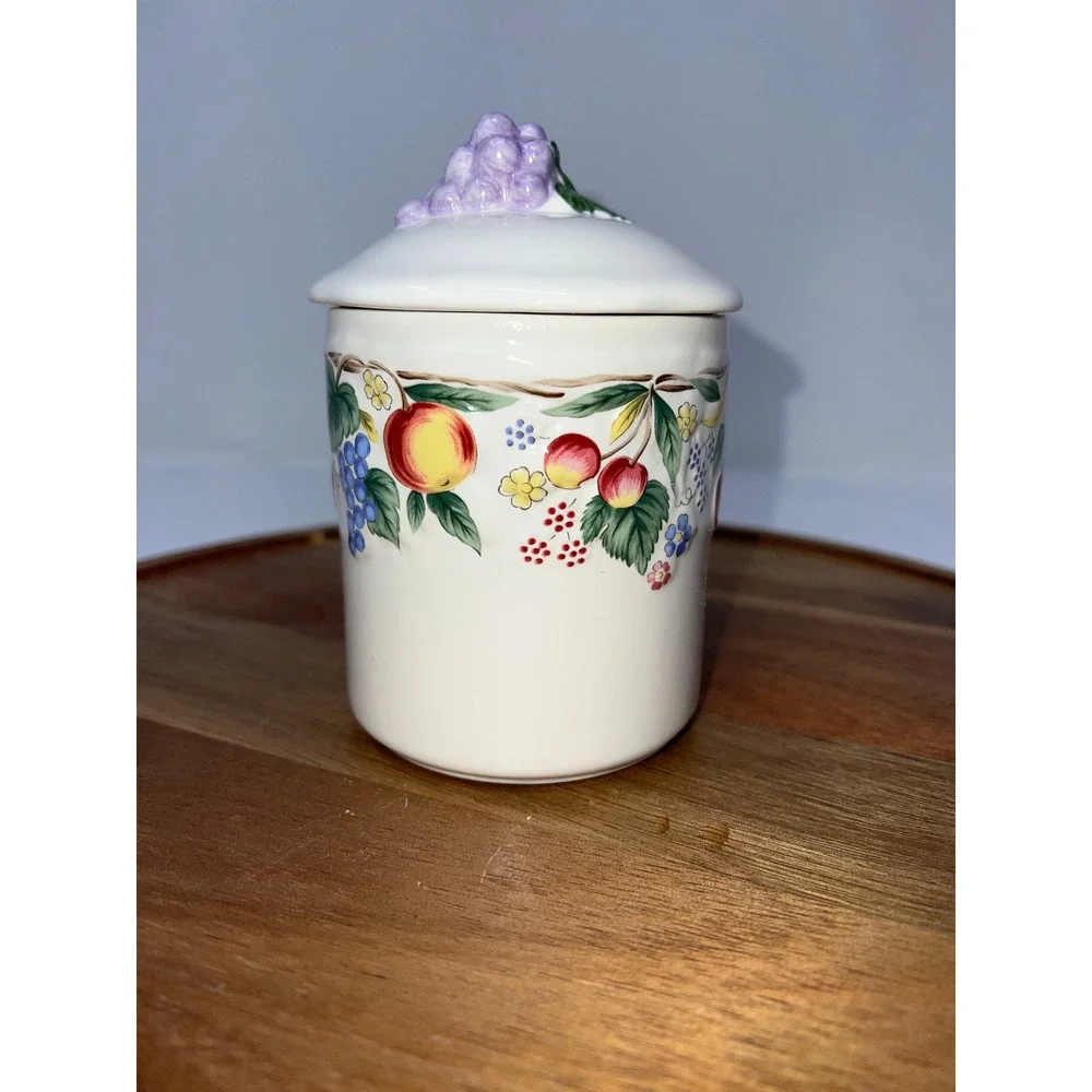 Ceramic Fruit Jar with Grape Lid Kitchen Storage Container